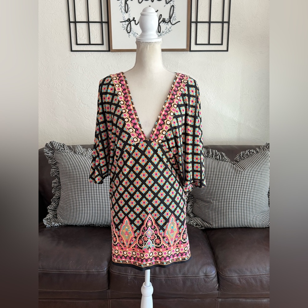 Nanette Lepore Swim Size S Geometric Print Cold Shoulder Cover-Up Dress Colorful